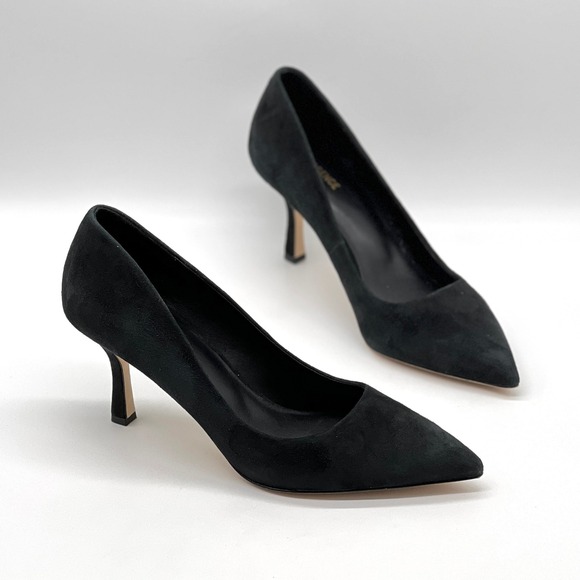 L'AGENCE Fleur 75MM Suede Pump Women 8 Black Pointy Toe Heeled Classic Party NEW - Picture 1 of 11